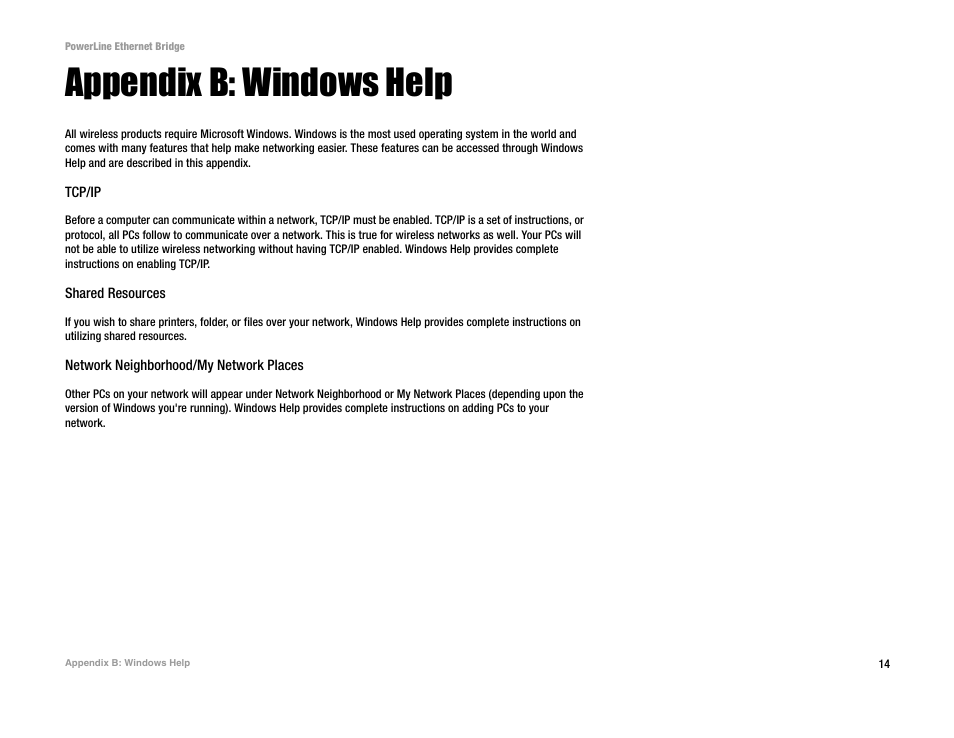 Appendix b: windows help | Linksys PLEBR10 User Manual | Page 18 / 29