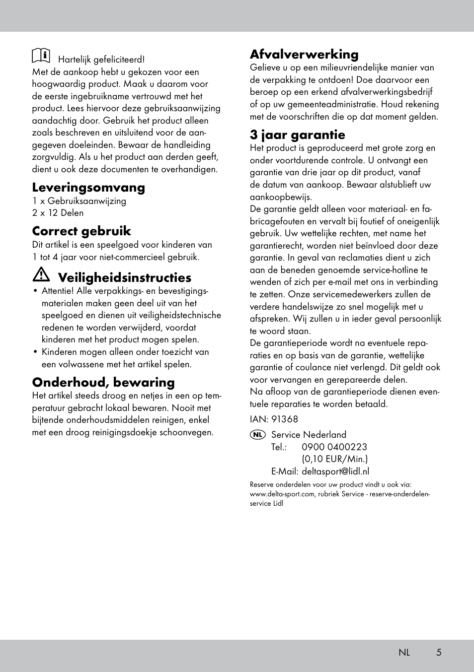 Leveringsomvang, Correct gebruik, Veiligheidsinstructies | Onderhoud, bewaring, Afvalverwerking, 3 jaar garantie | Playtive CHILDREN‘S JIGSAW User Manual | Page 5 / 8