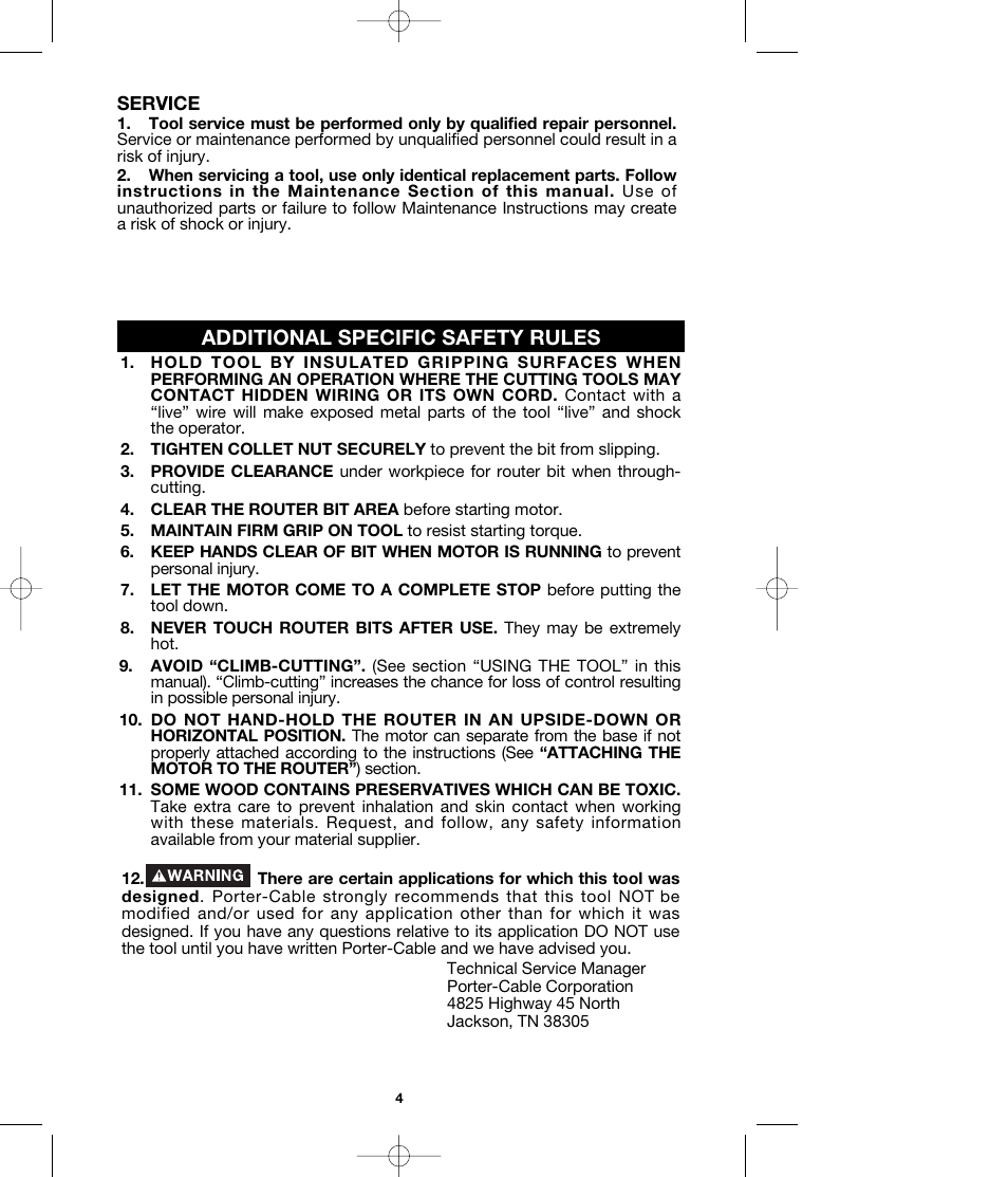 Additional specific safety rules | Porter-Cable MODEL 290 User Manual | Page 4 / 15
