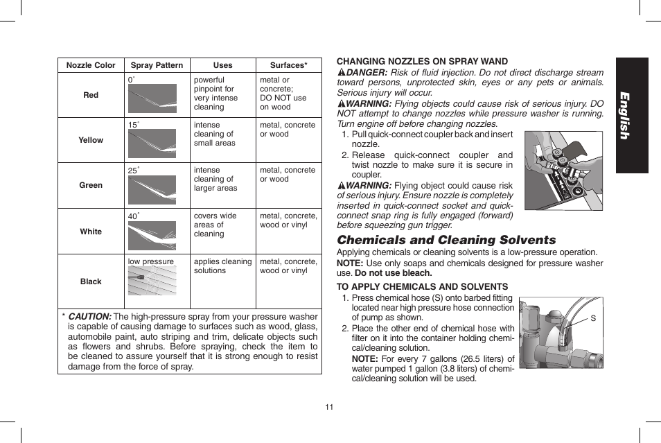 English, Chemicals and cleaning solvents | DeWalt N0003431 User Manual | Page 11 / 68