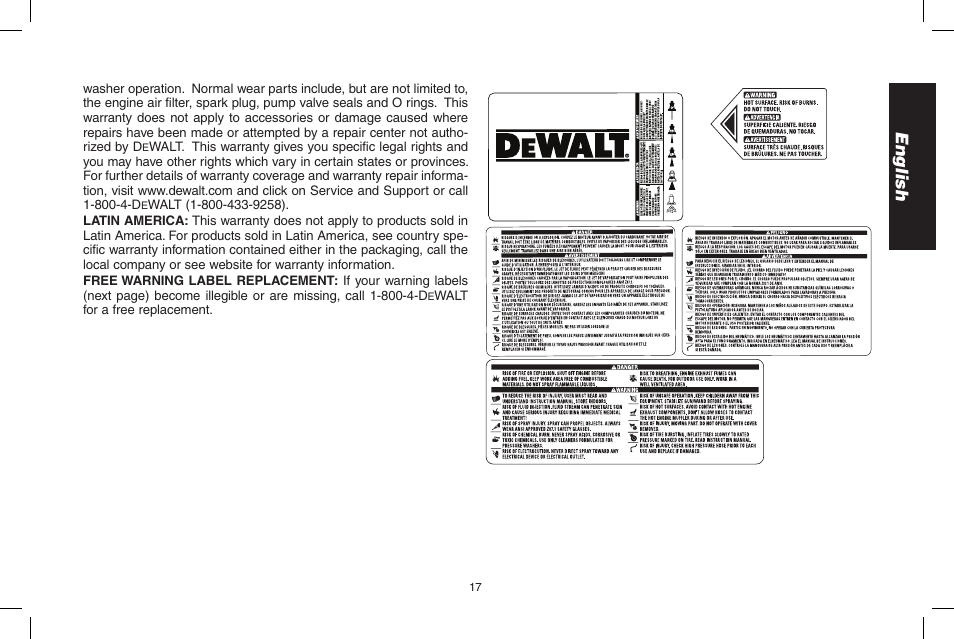 English | DeWalt N0003431 User Manual | Page 17 / 68