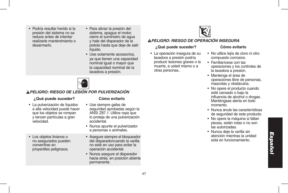 Español | DeWalt N0003431 User Manual | Page 47 / 68