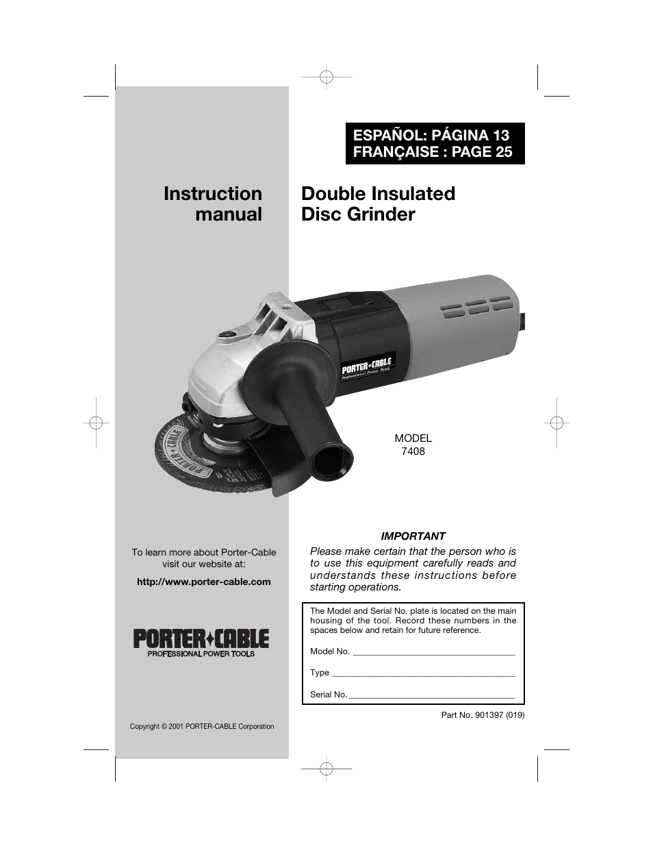 Porter-Cable MODEL 7408 User Manual | 13 pages