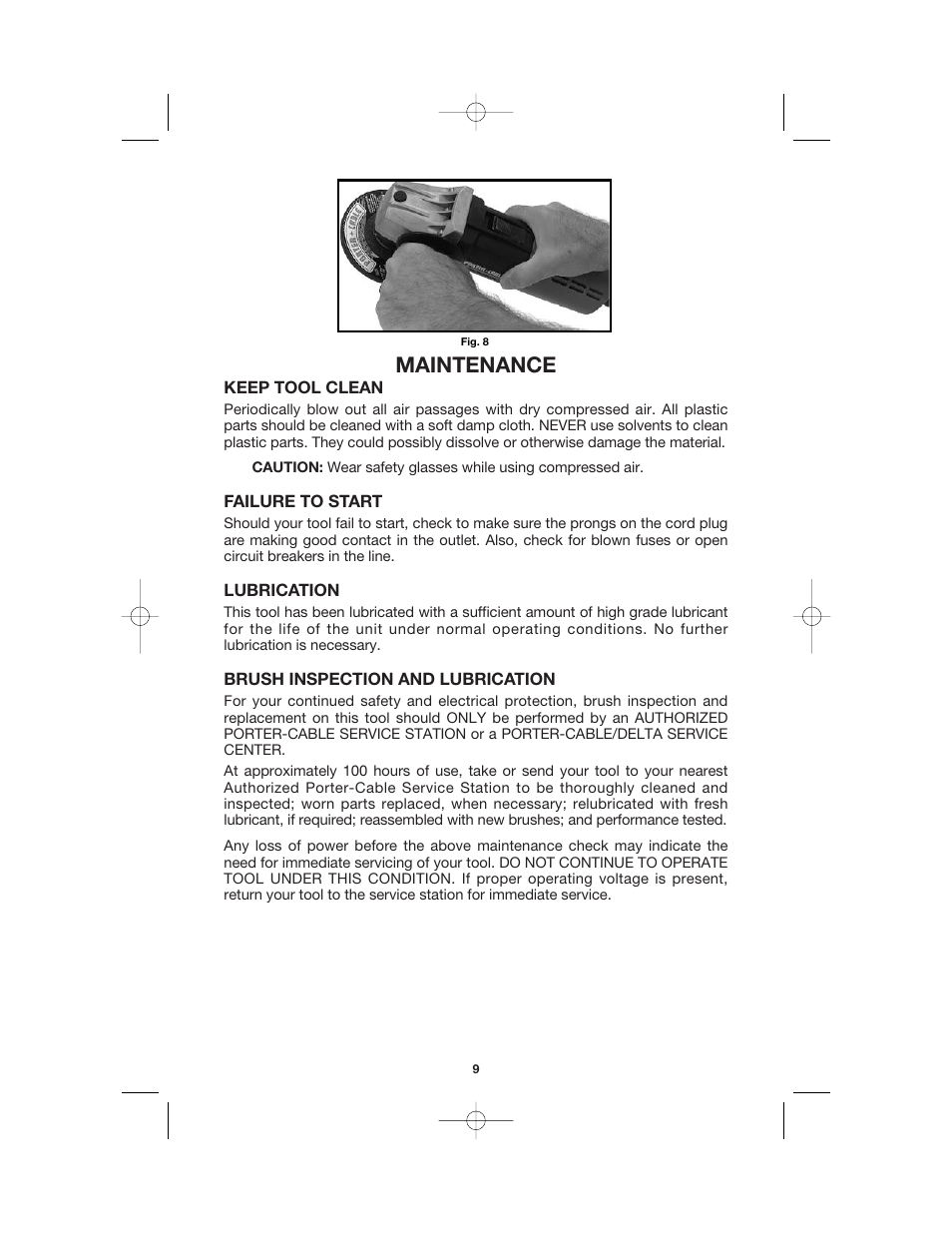 Maintenance | Porter-Cable MODEL 7408 User Manual | Page 9 / 13