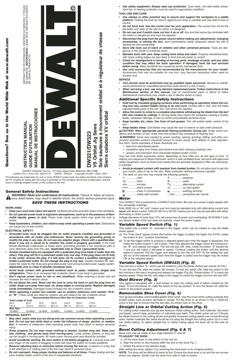 DeWalt DW323 User Manual | 5 pages