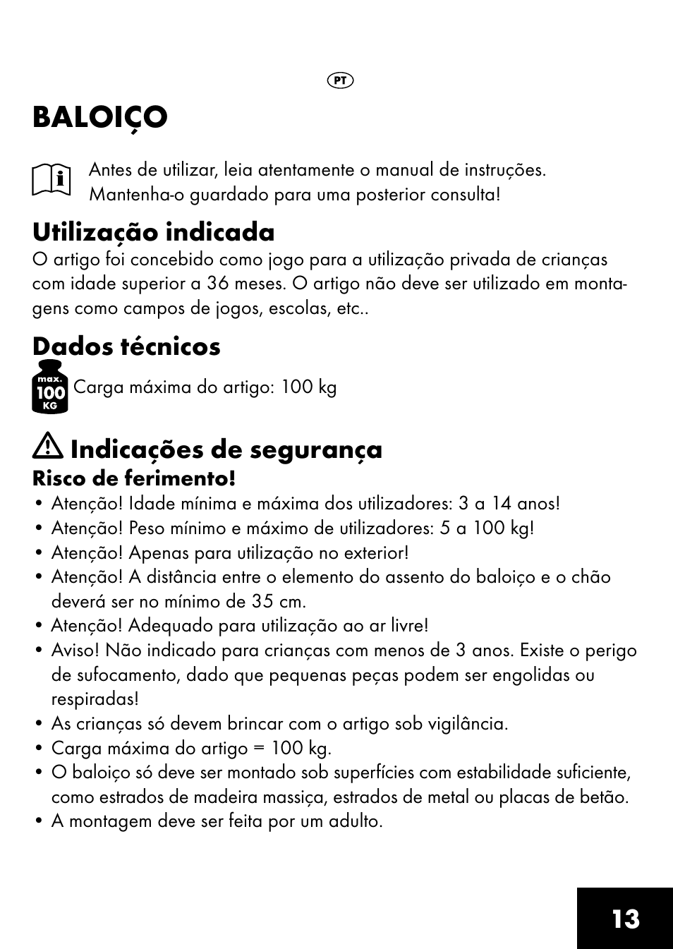 Baloiço, Utilização indicada, Dados técnicos | Indicações de segurança | Playtive BOARD SWING User Manual | Page 11 / 28