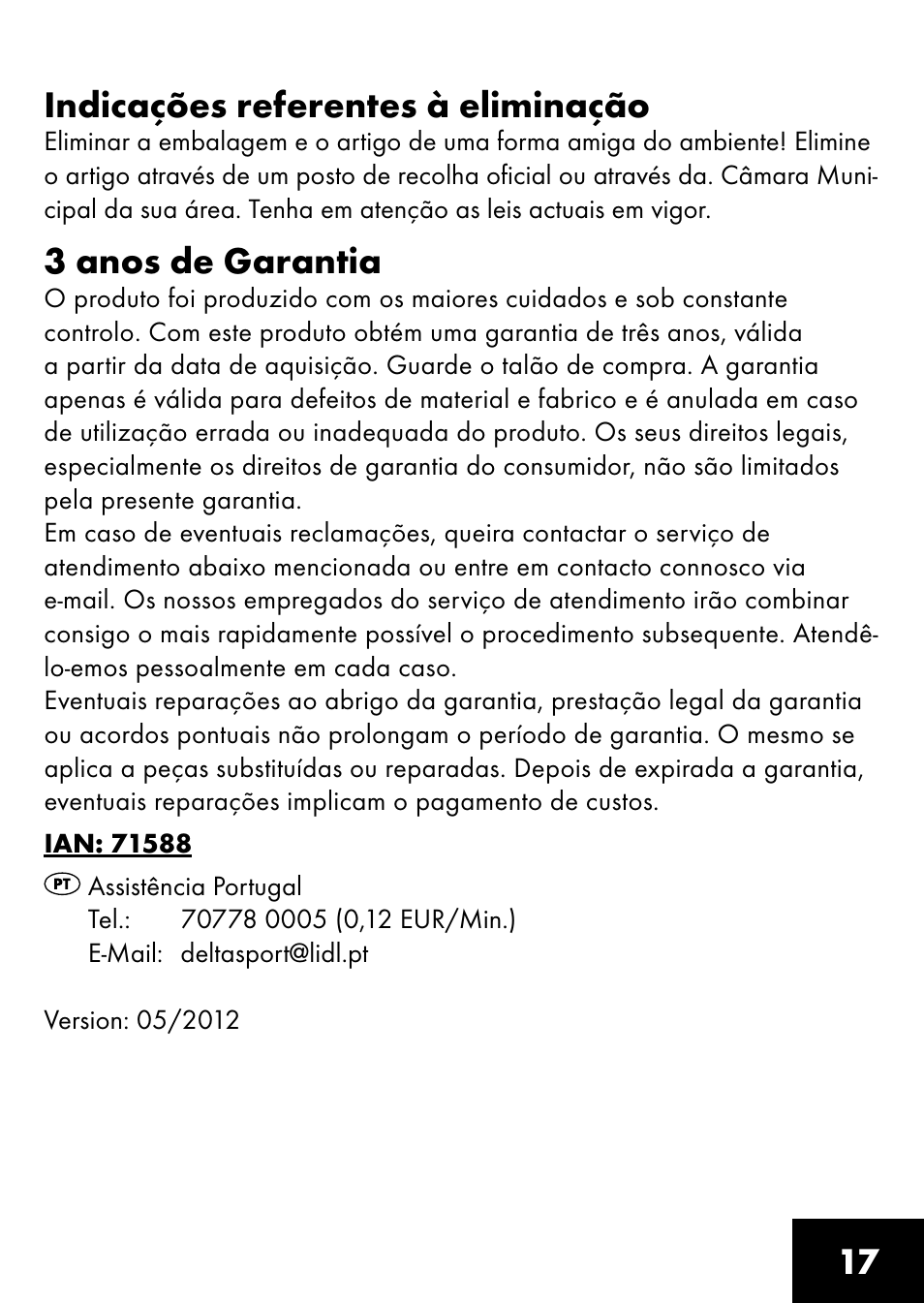 17 indicações referentes à eliminação, 3 anos de garantia | Playtive BOARD SWING User Manual | Page 15 / 28