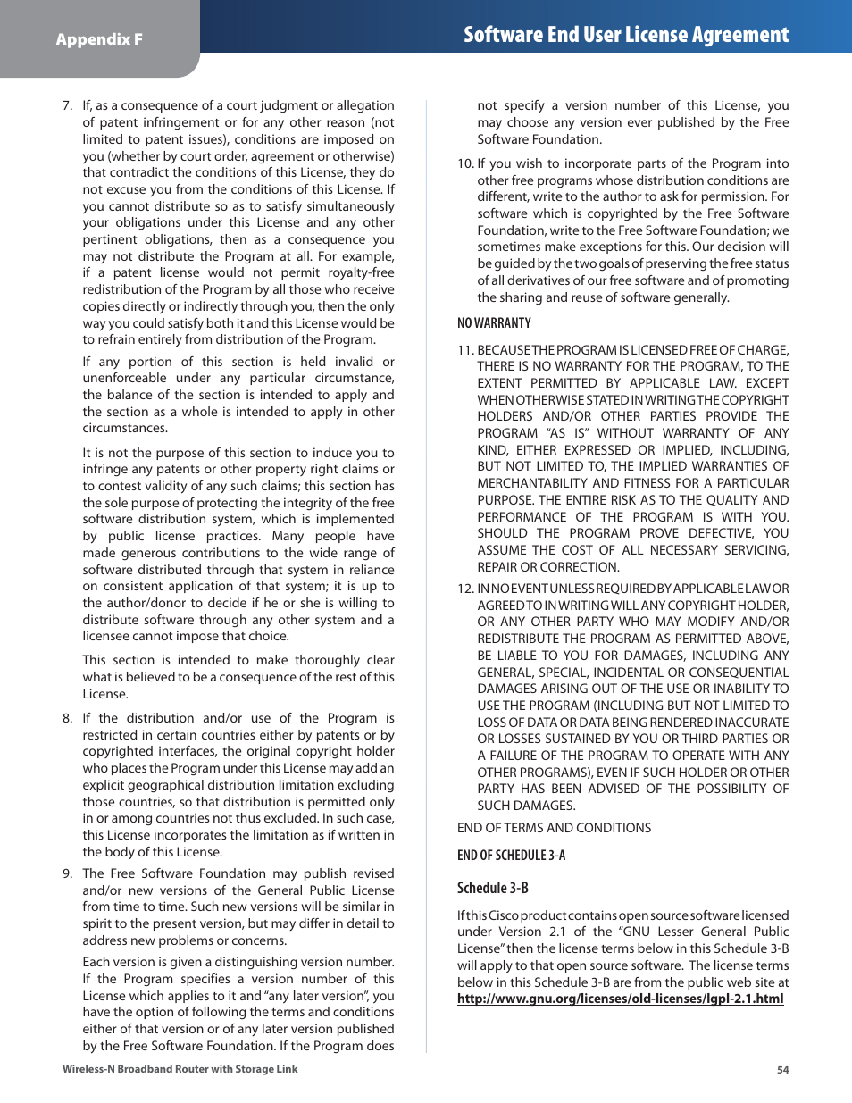 Software end user license agreement | Linksys WRT160NL User Manual | Page 58 / 65