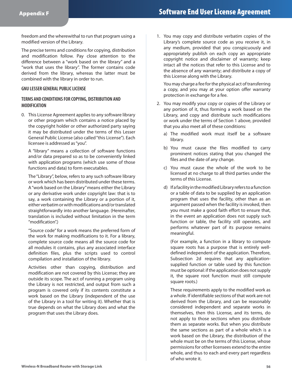 Software end user license agreement | Linksys WRT160NL User Manual | Page 60 / 65