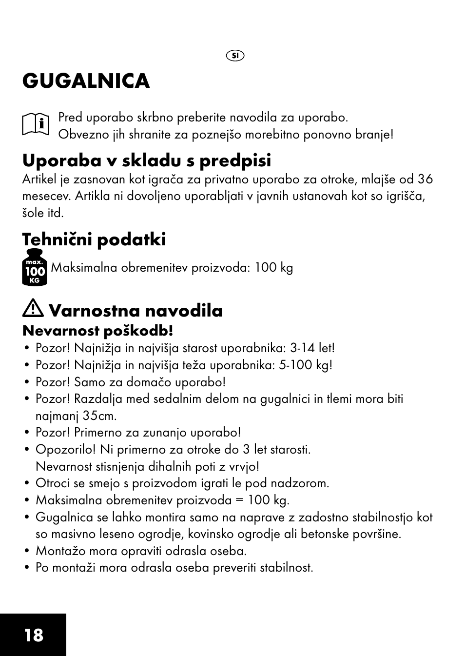 Gugalnica, Uporaba v skladu s predpisi, Tehnični podatki | Varnostna navodila | Playtive BOARD SWING User Manual | Page 16 / 32