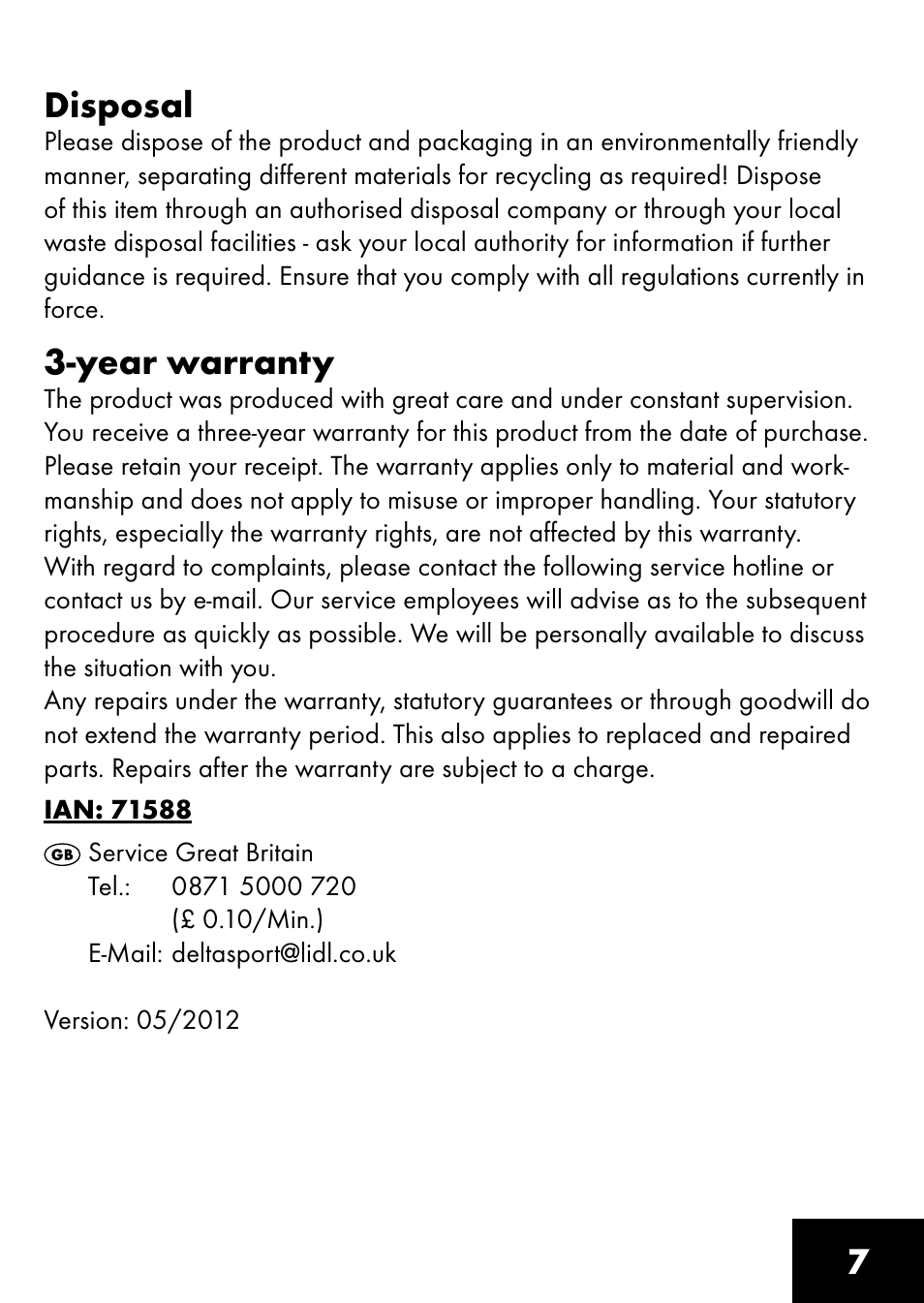 7disposal, Year warranty | Playtive BOARD SWING User Manual | Page 5 / 32