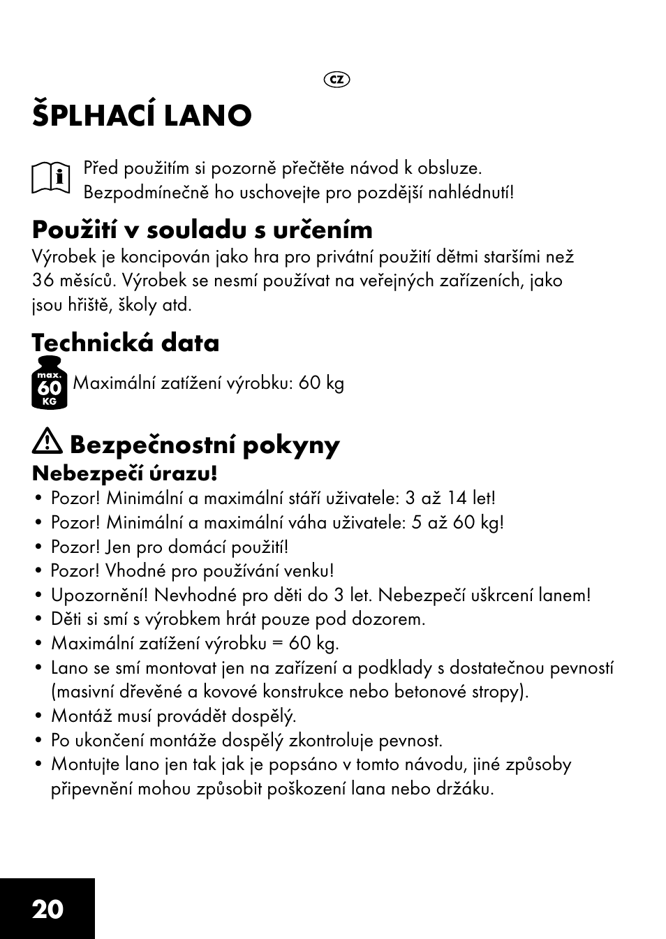 Šplhací lano, Použití v souladu s určením, Technická data | Bezpečnostní pokyny | Playtive CLIMBING ROPE User Manual | Page 18 / 28