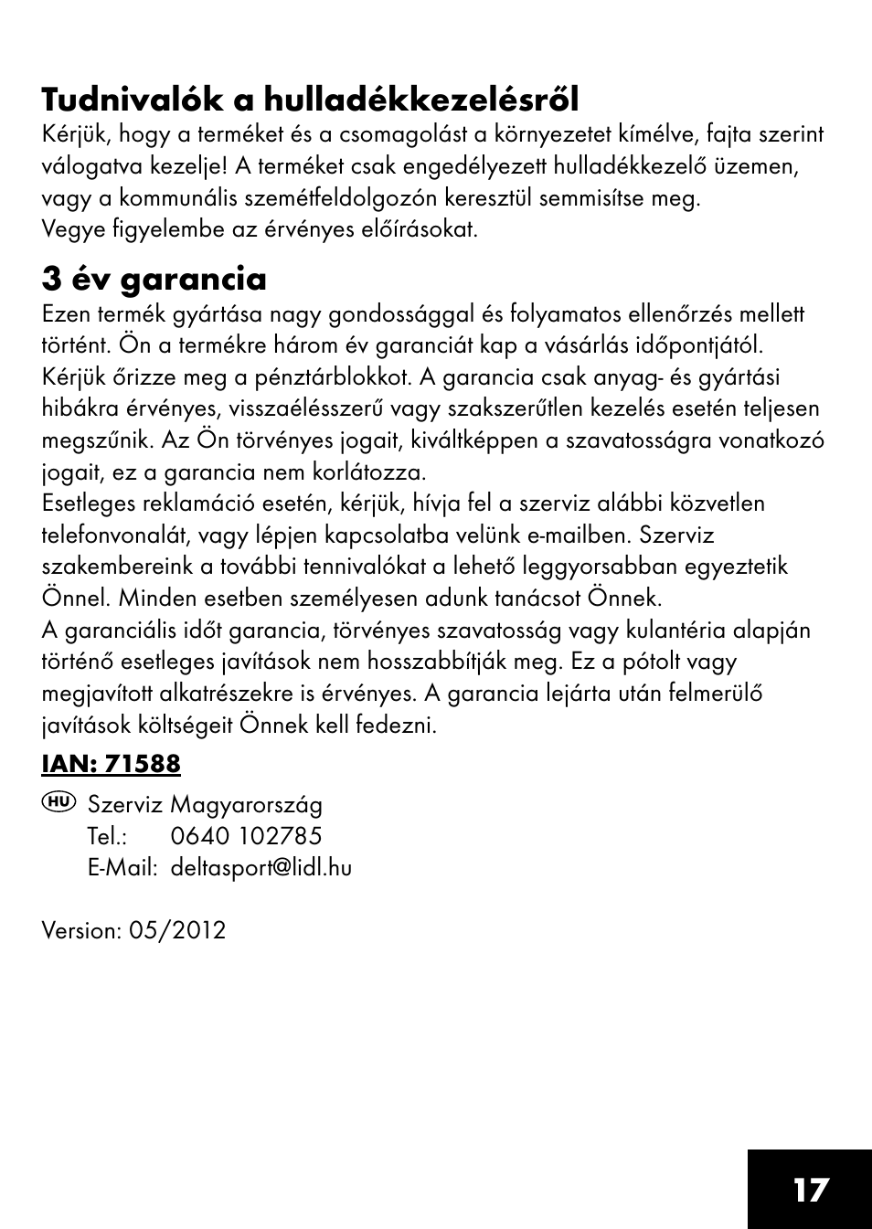 17 tudnivalók a hulladékkezelésről, 3 év garancia | Playtive RING TRAPEZE User Manual | Page 15 / 32