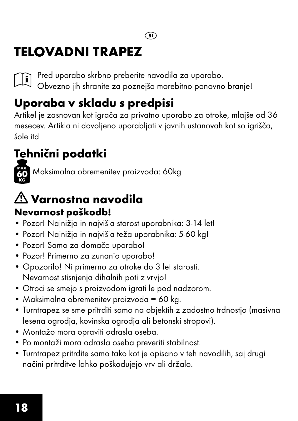 Telovadni trapez, Uporaba v skladu s predpisi, Tehnični podatki | Varnostna navodila | Playtive RING TRAPEZE User Manual | Page 16 / 32