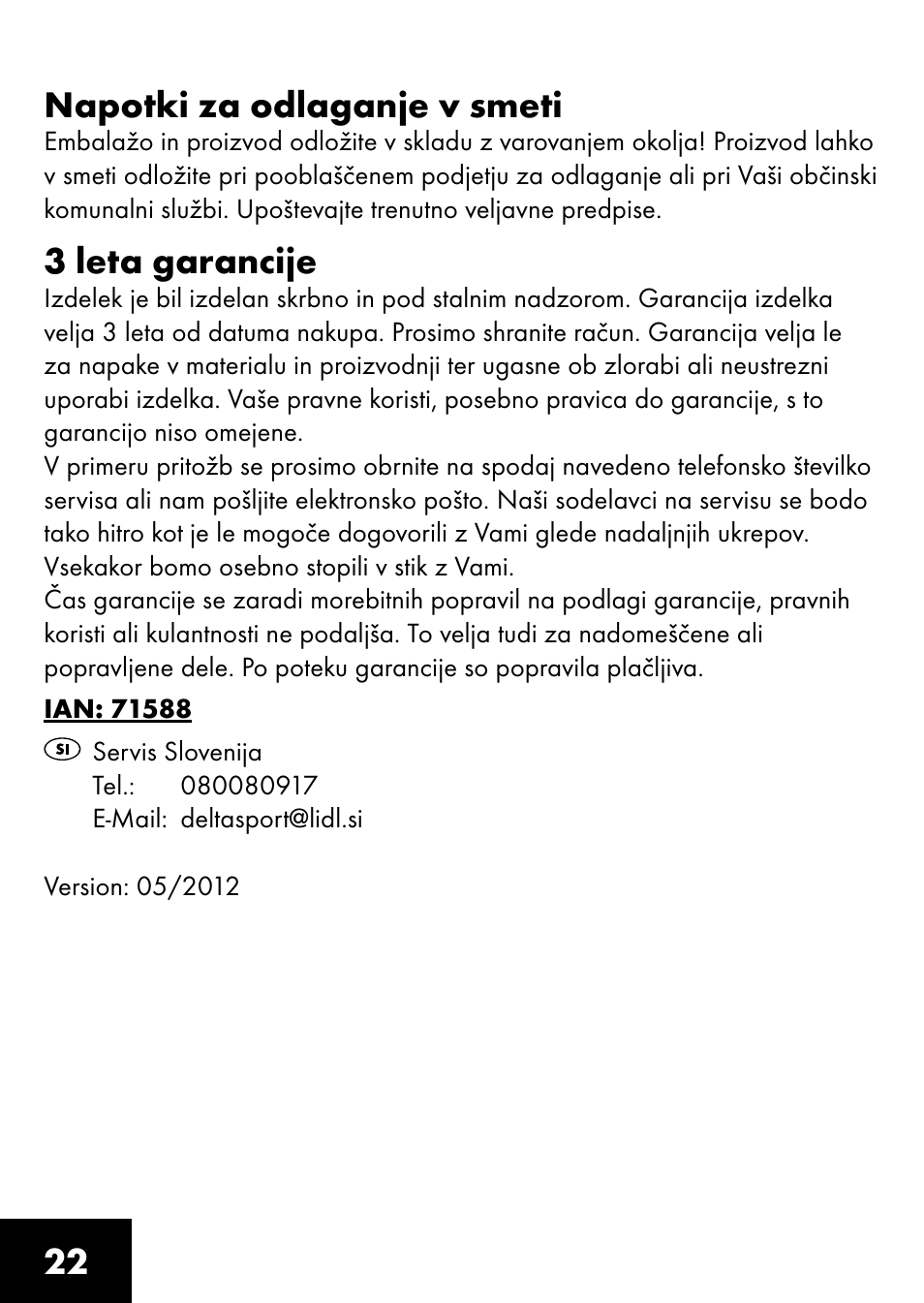 22 napotki za odlaganje v smeti, 3 leta garancije | Playtive RING TRAPEZE User Manual | Page 20 / 32