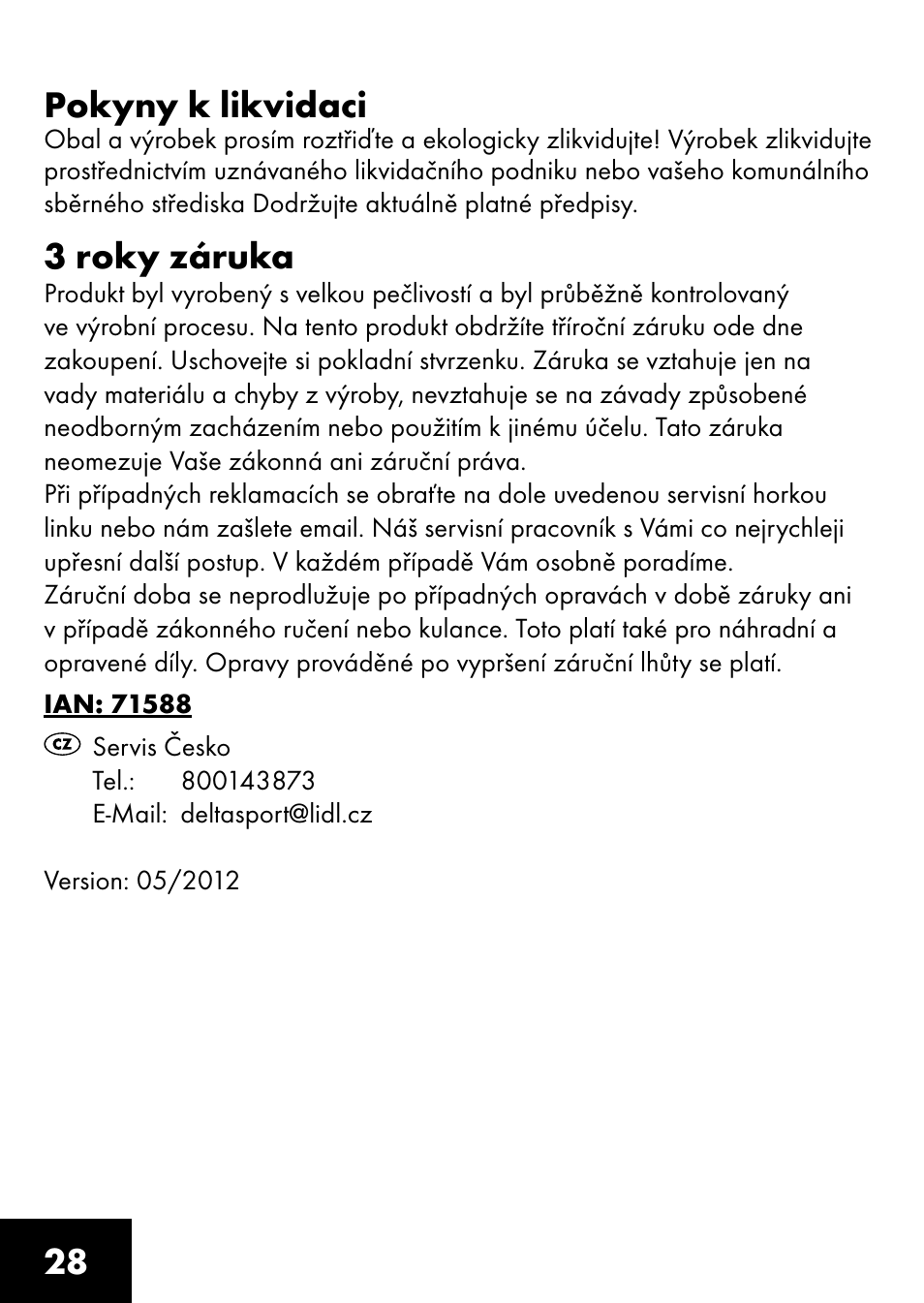28 pokyny k likvidaci, 3 roky záruka | Playtive RING TRAPEZE User Manual | Page 26 / 32