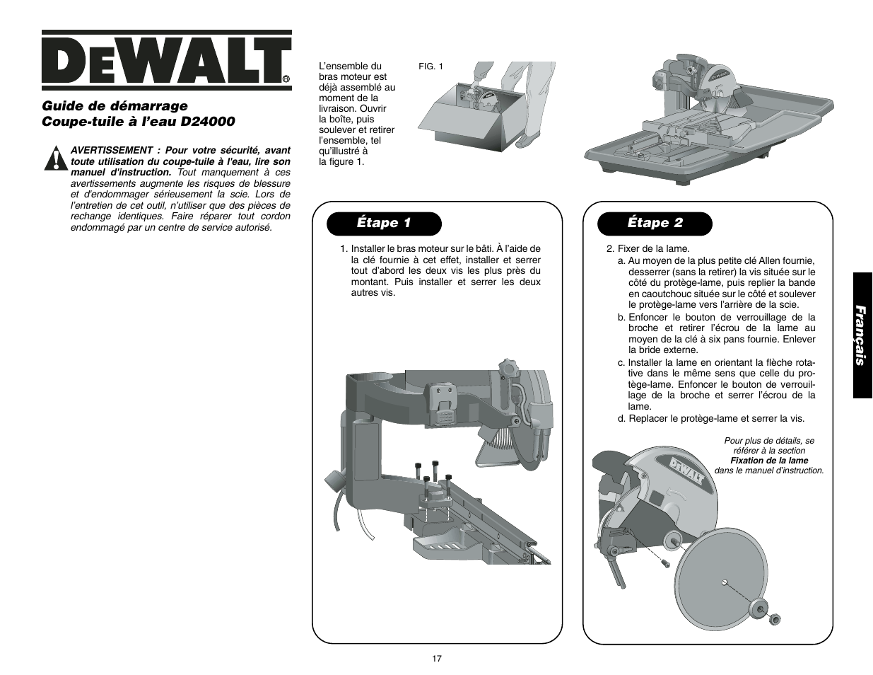 Français, Étape 1, Étape 2 | DeWalt D24000 User Manual | Page 19 / 42