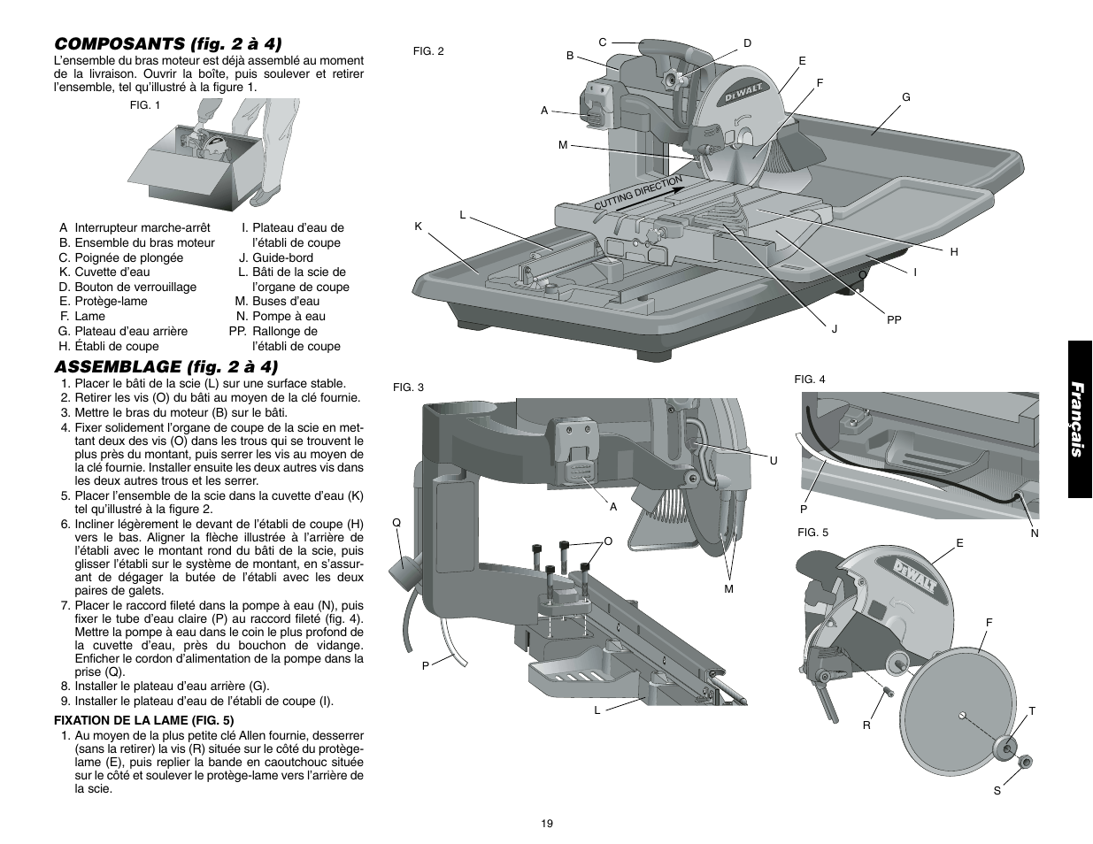 Français composants (fig. 2 à 4), Assemblage (fig. 2 à 4) | DeWalt D24000 User Manual | Page 21 / 42