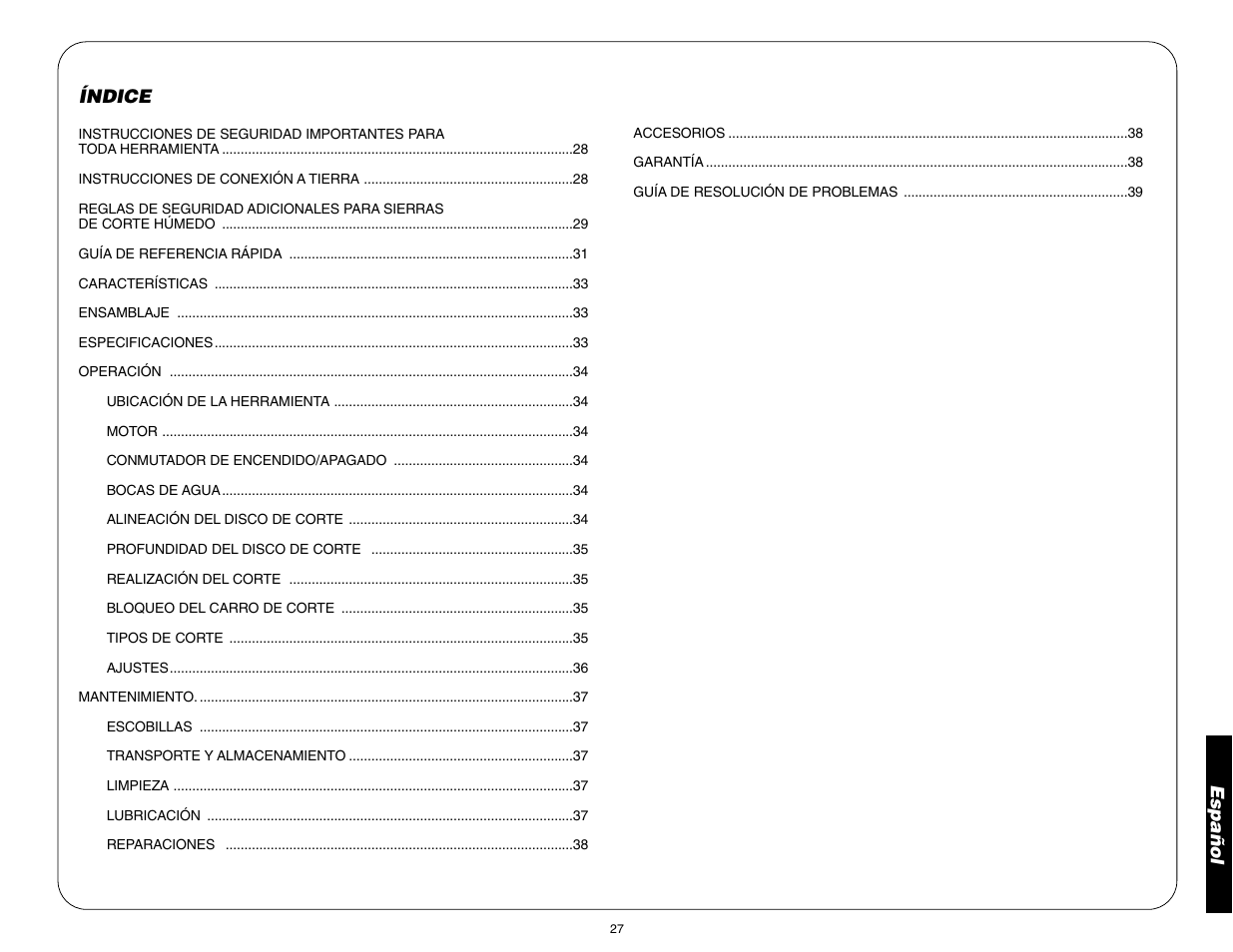 Español índice | DeWalt D24000 User Manual | Page 29 / 42