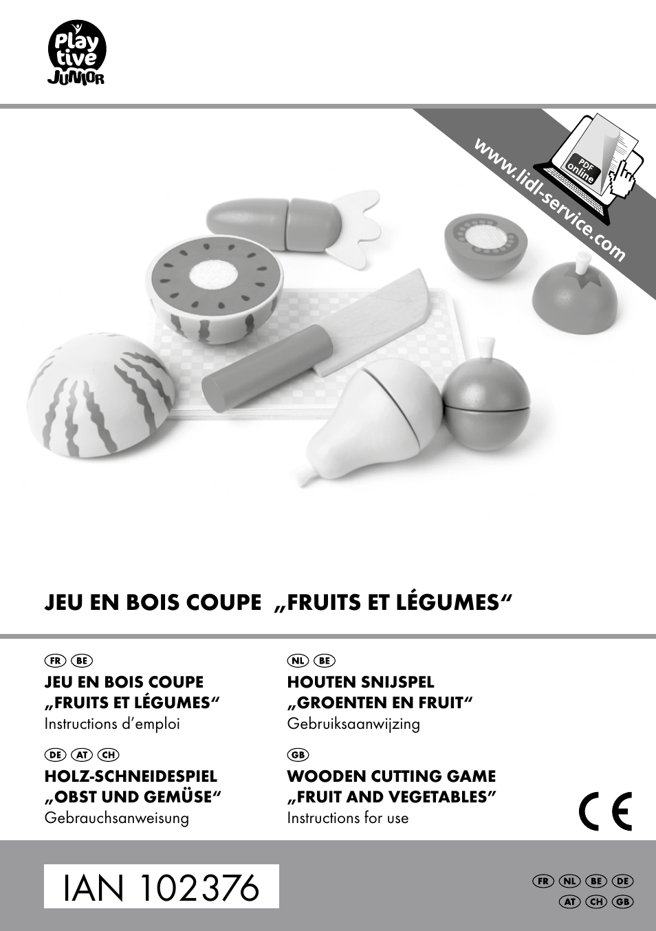 Playtive WOODEN CUTTING GAME FRUIT AND VEGETABLES User Manual | 8 pages