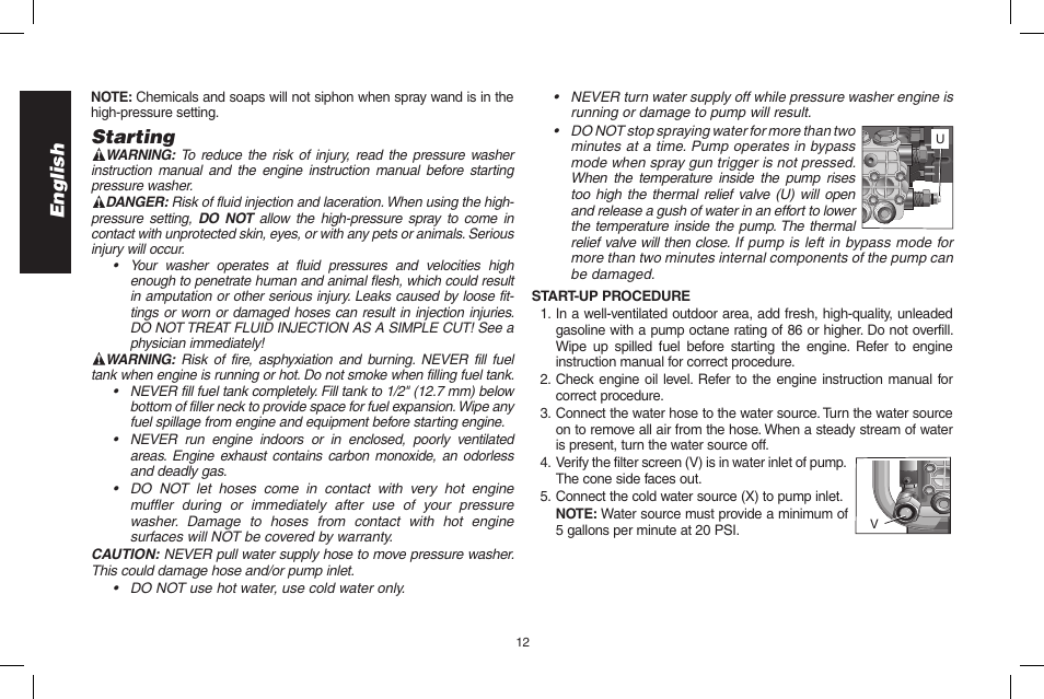 English, Starting | DeWalt DP3900 User Manual | Page 12 / 64