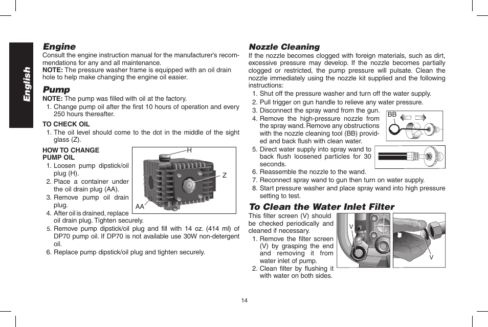 English engine, Pump | DeWalt DP3900 User Manual | Page 14 / 64