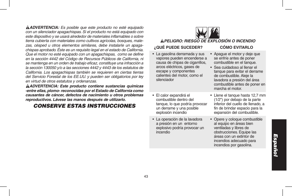 Español, Conserve estas instrucciones | DeWalt DP3900 User Manual | Page 43 / 64