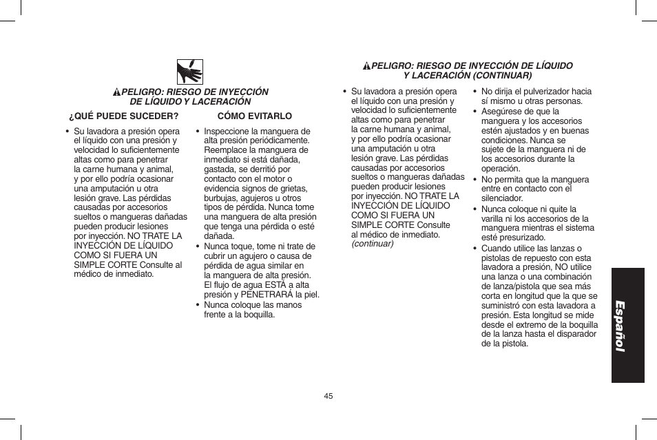 Español | DeWalt DP3900 User Manual | Page 45 / 64