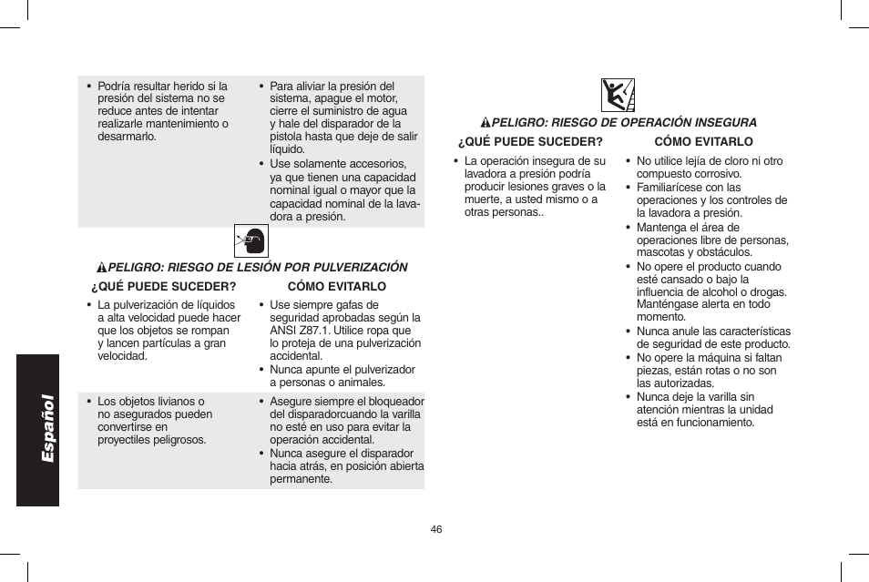 Español | DeWalt DP3900 User Manual | Page 46 / 64