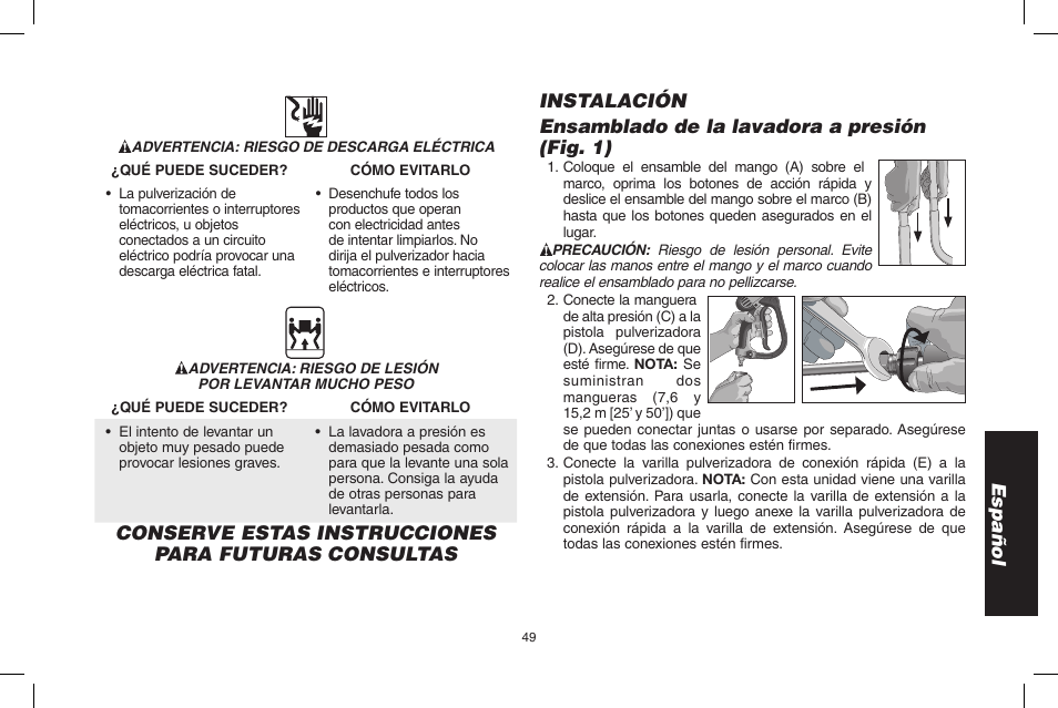 Español | DeWalt DP3900 User Manual | Page 49 / 64