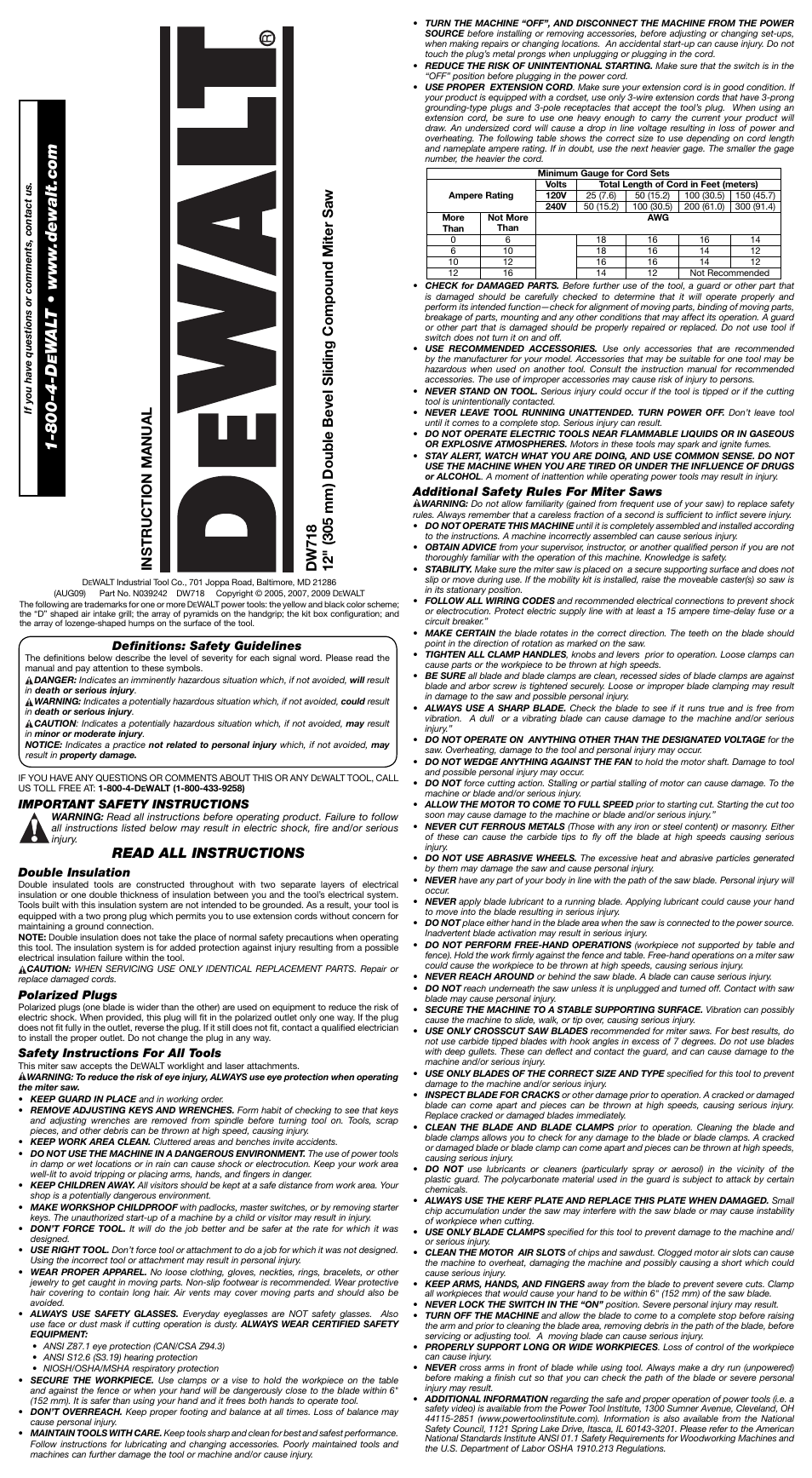 DeWalt Miter Saw DW 718 User Manual | 7 pages