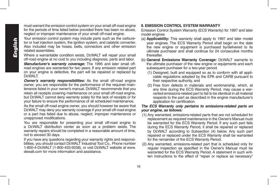 English | DeWalt N005044 User Manual | Page 16 / 60