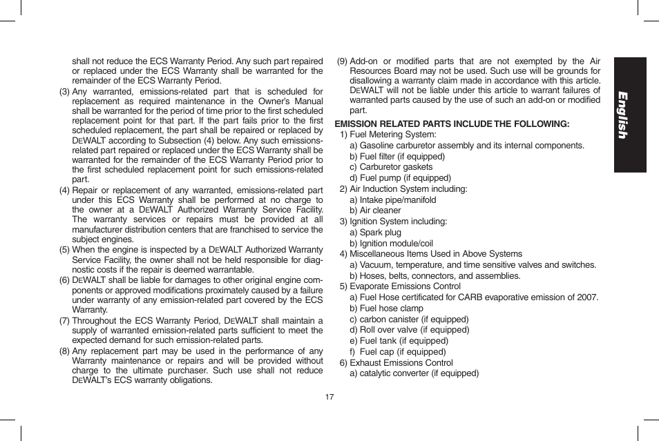 English | DeWalt N005044 User Manual | Page 17 / 60