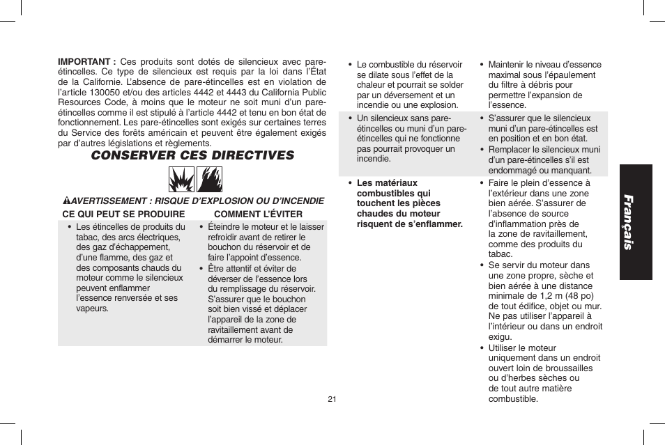 Français, Conserver ces directives | DeWalt N005044 User Manual | Page 21 / 60