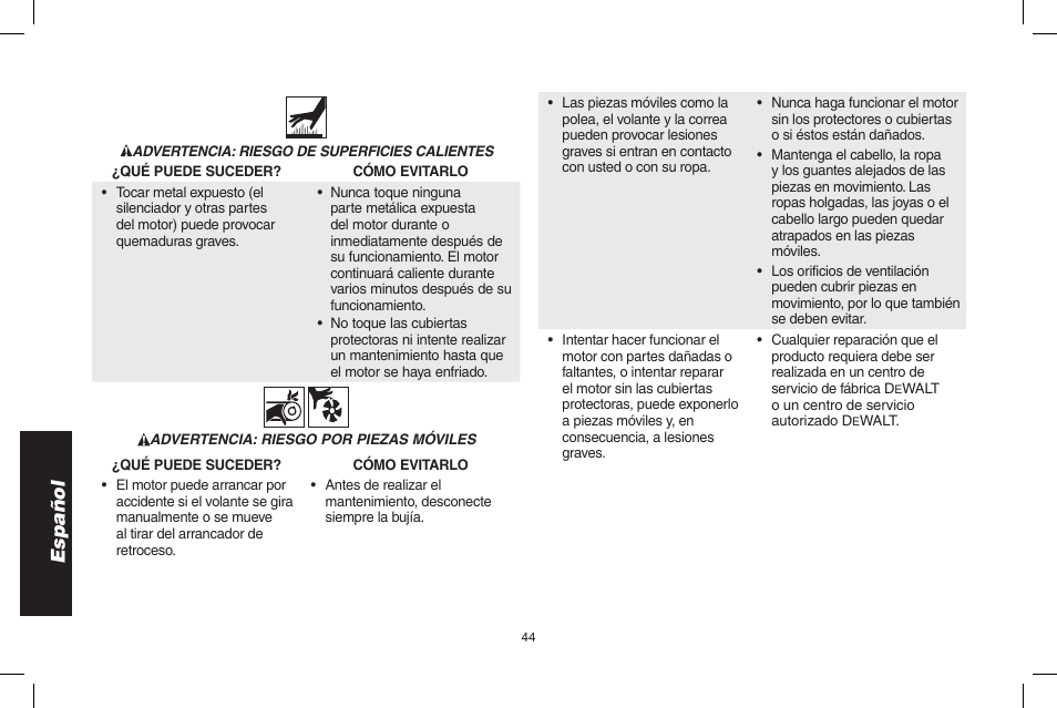 Español | DeWalt N005044 User Manual | Page 44 / 60