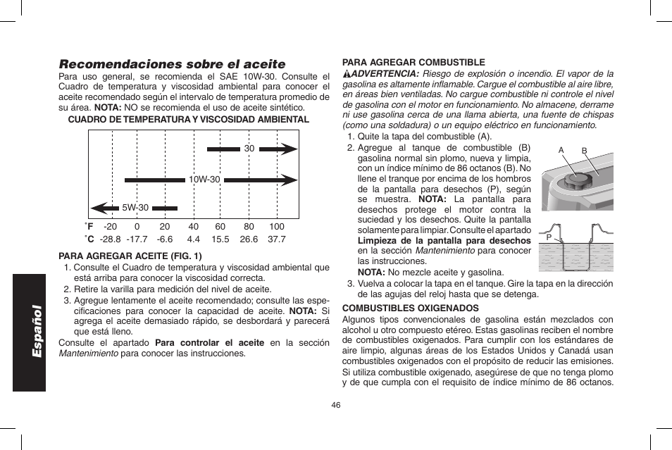 Español recomendaciones sobre el aceite | DeWalt N005044 User Manual | Page 46 / 60