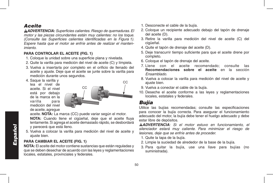 Español, Bujía | DeWalt N005044 User Manual | Page 50 / 60