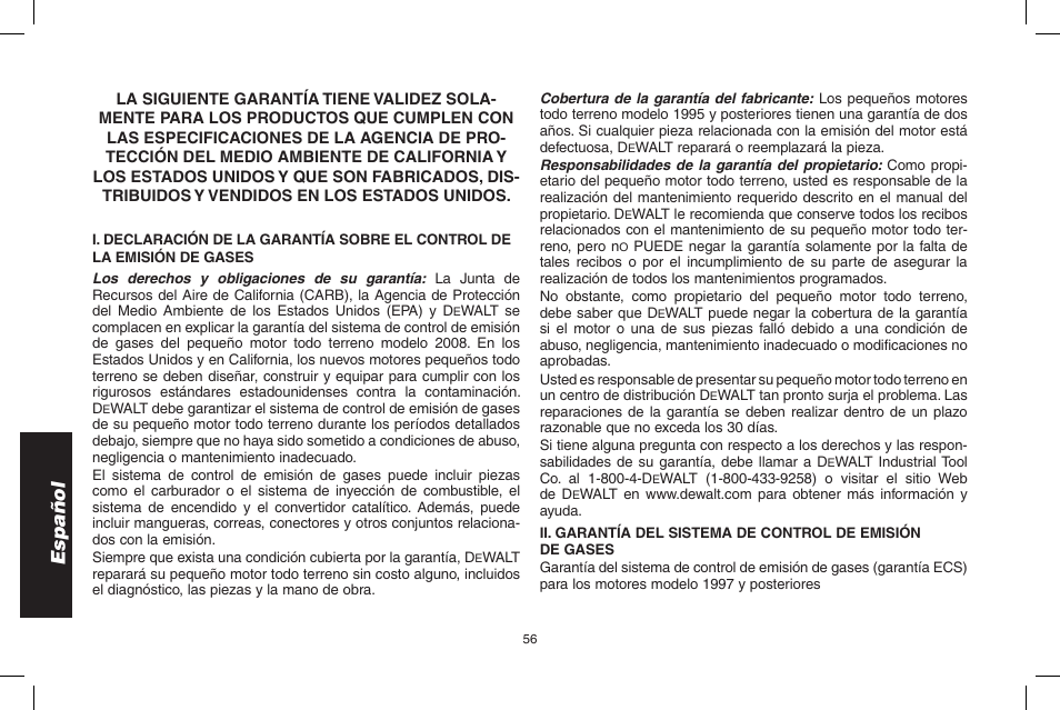 Español | DeWalt N005044 User Manual | Page 56 / 60