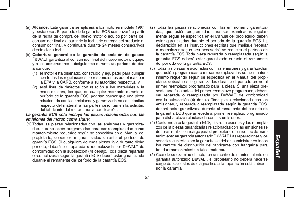 Español | DeWalt N005044 User Manual | Page 57 / 60