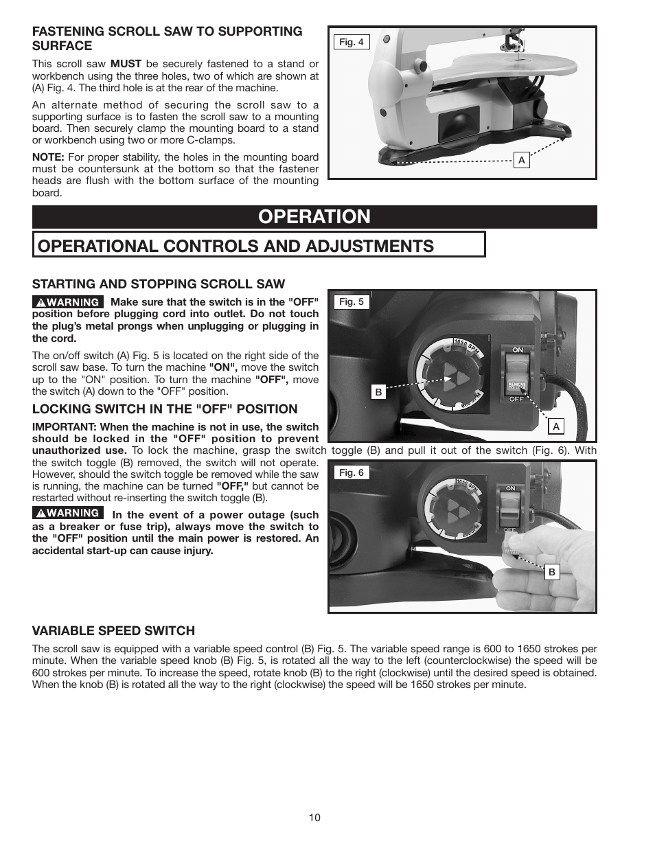 Operation, Operational controls and adjustments | Delta SS350LS User Manual | Page 10 / 56