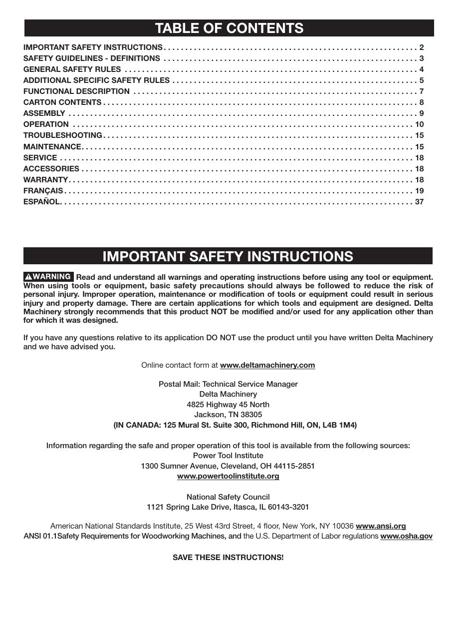 Delta SS350LS User Manual | Page 2 / 56