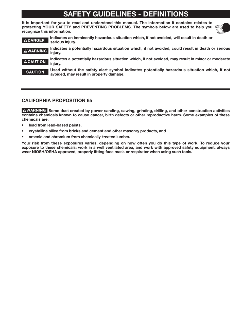 Safety guidelines - definitions | Delta SS350LS User Manual | Page 3 / 56