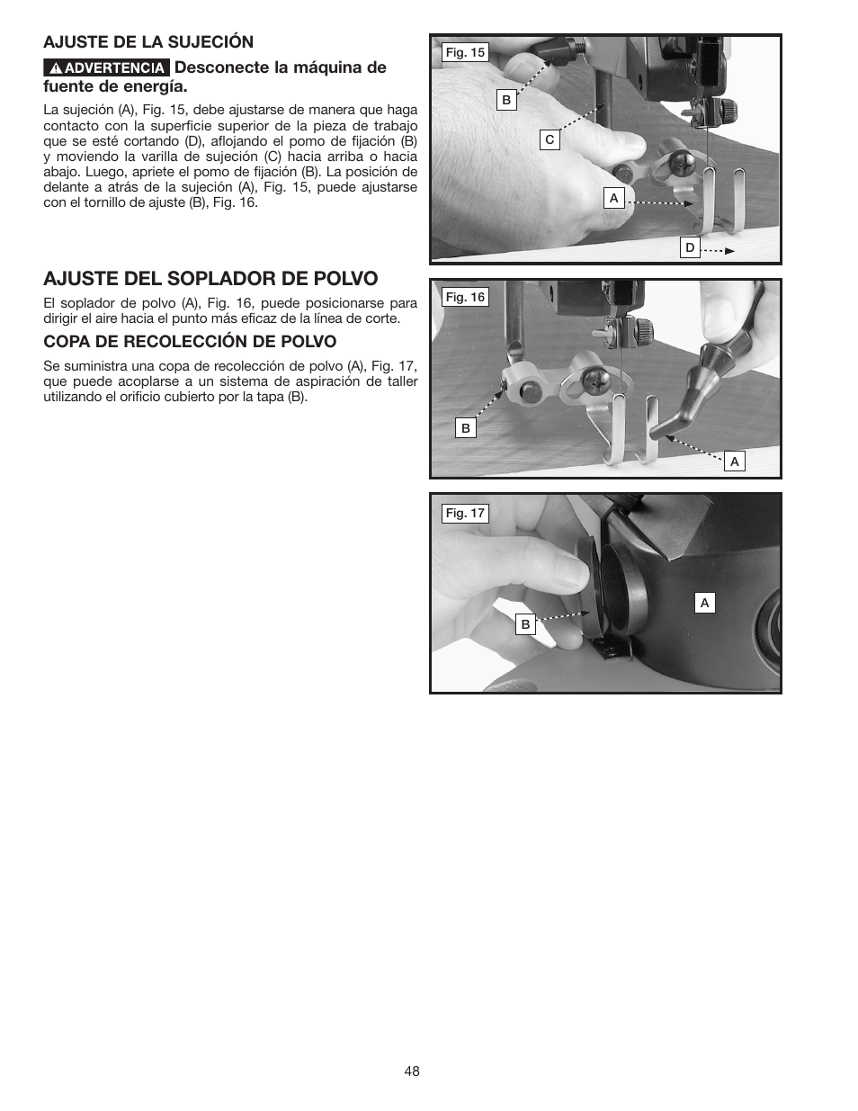 Ajuste del soplador de polvo | Delta SS350LS User Manual | Page 48 / 56