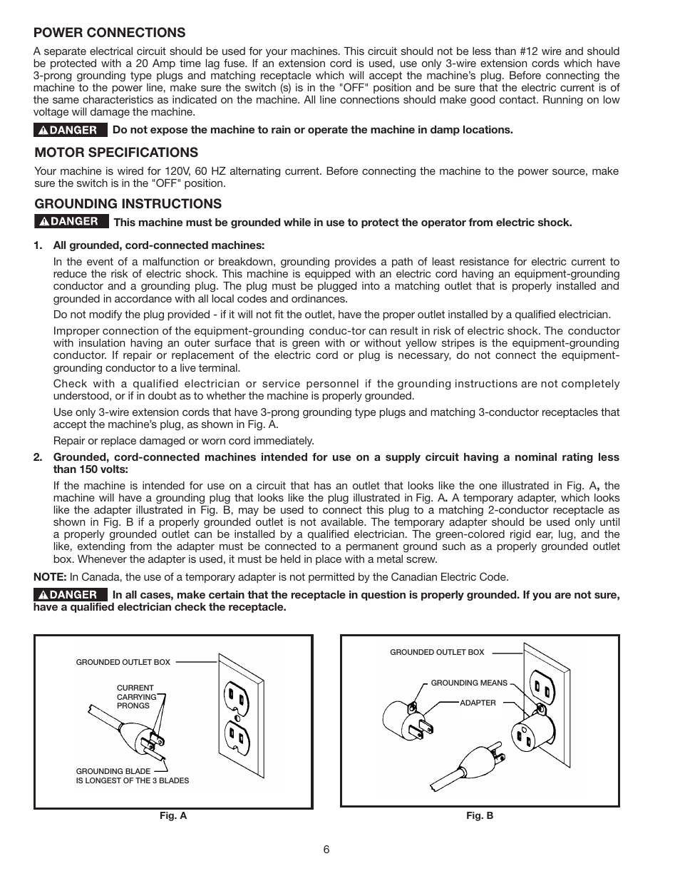 Power connections, Motor specifications, Grounding instructions | Delta SS350LS User Manual | Page 6 / 56