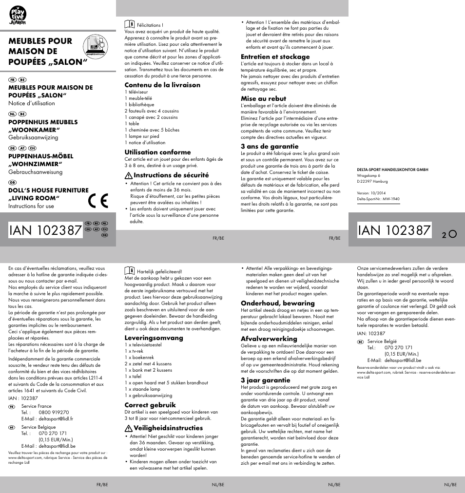 Playtive DOLL‘S HOUSE FURNITURE LIVING ROOM User Manual | 2 pages