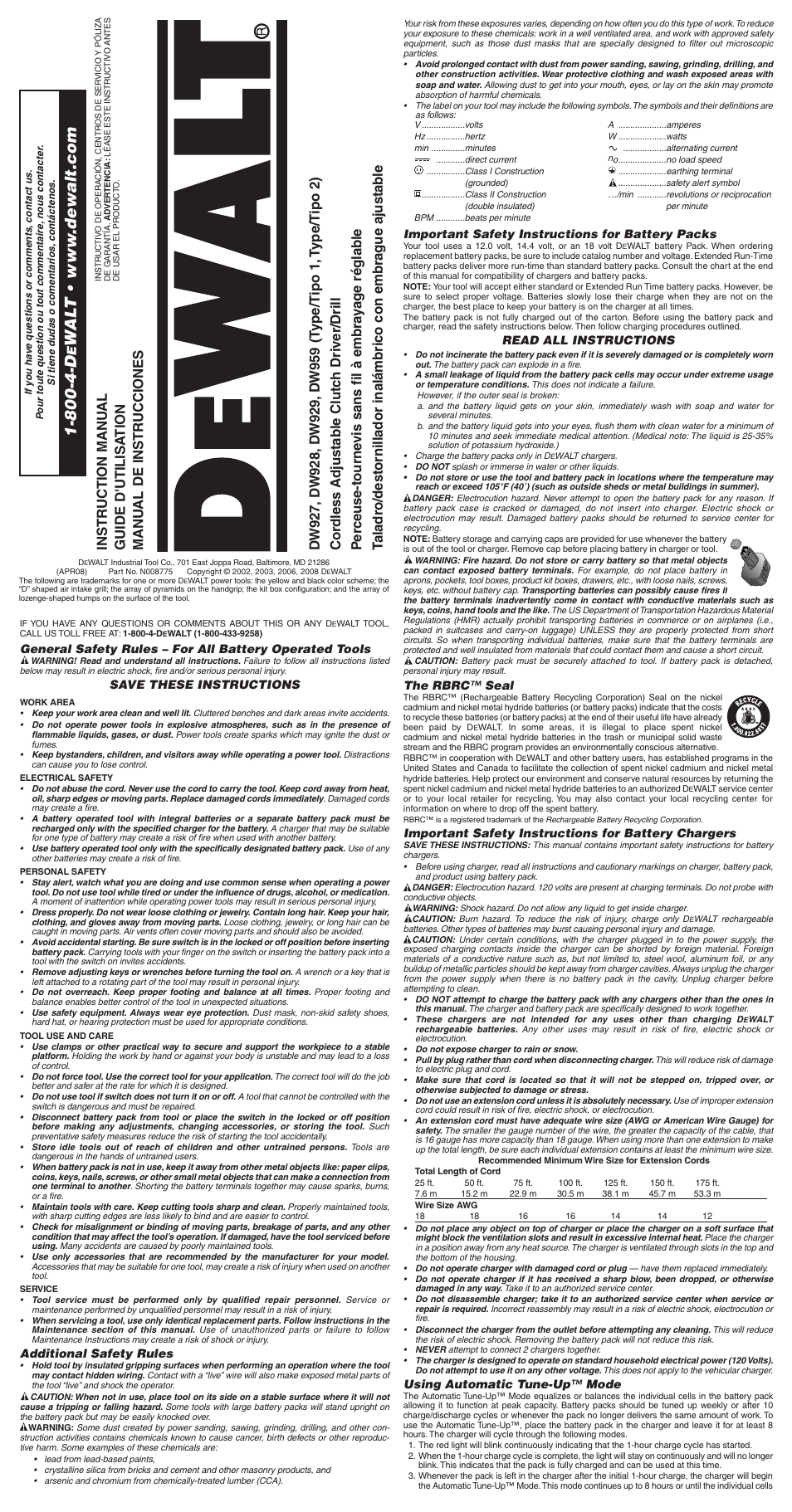 DeWalt DW927 User Manual | 7 pages