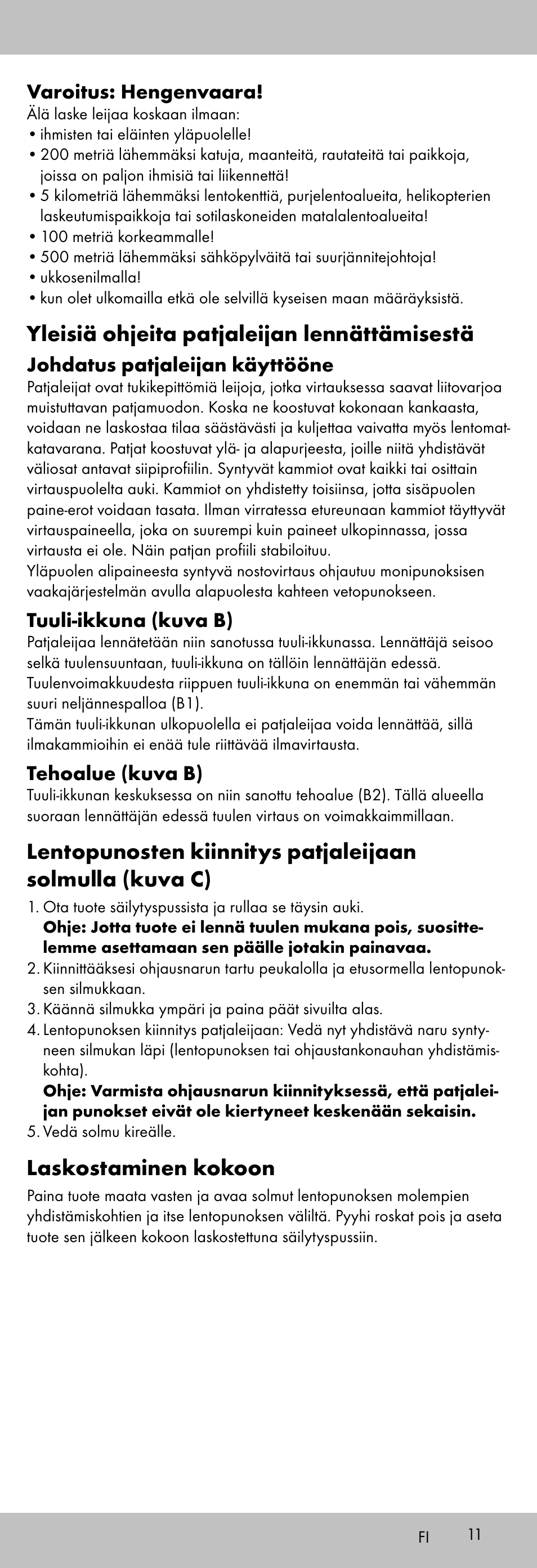 Yleisiä ohjeita patjaleijan lennättämisestä, Laskostaminen kokoon | Playtive KITE StyleD User Manual | Page 11 / 36