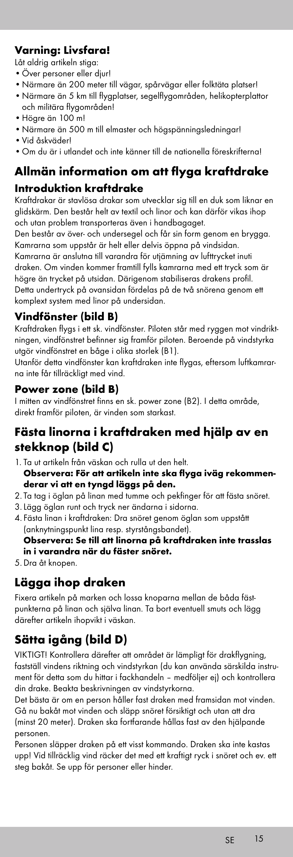 Allmän information om att flyga kraftdrake, Lägga ihop draken, Sätta igång (bild d) | Playtive KITE StyleD User Manual | Page 15 / 36