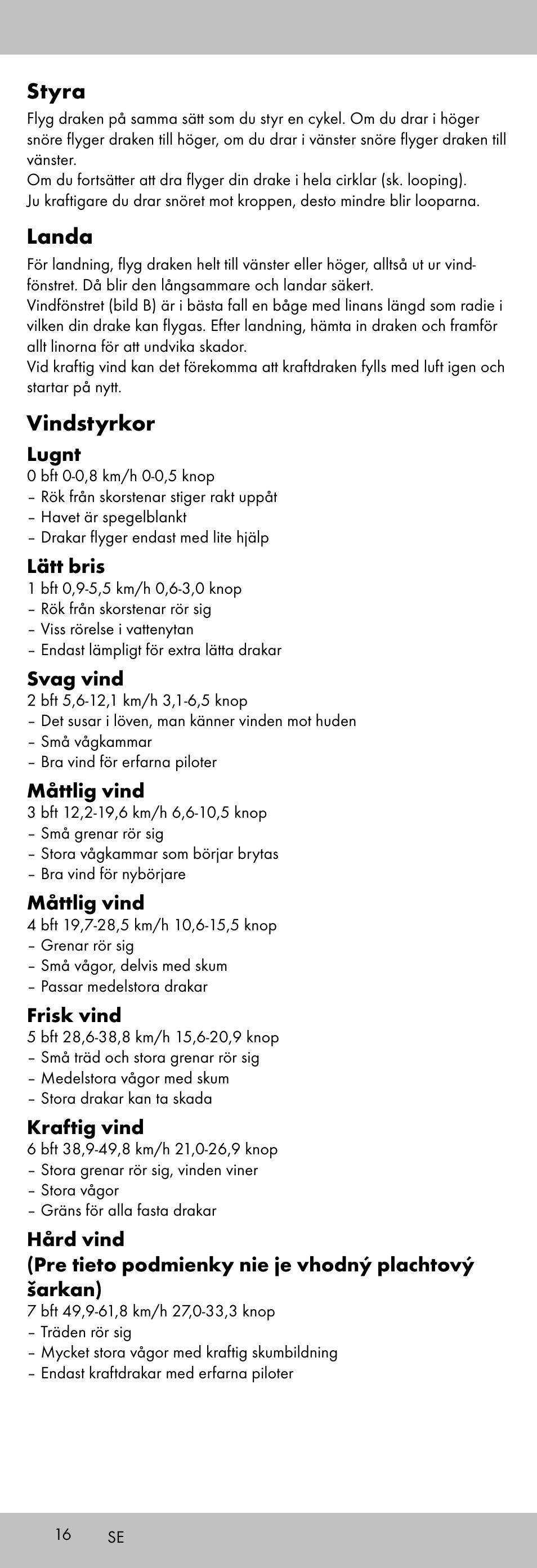 Styra, Landa, Vindstyrkor | Playtive KITE StyleD User Manual | Page 16 / 36