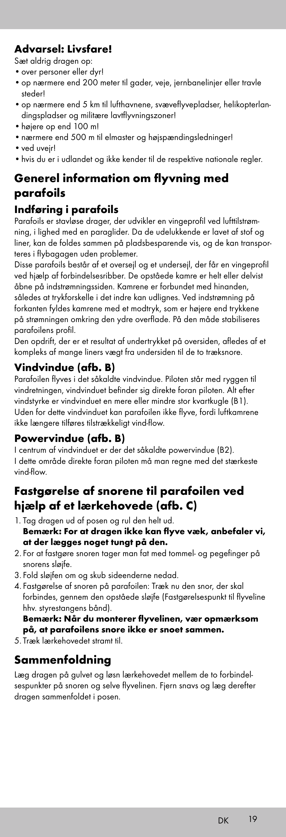 Generel information om flyvning med parafoils, Sammenfoldning | Playtive KITE StyleD User Manual | Page 19 / 36